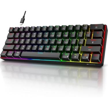 Imagem de KOORUI Teclado para jogos 60%, teclado mecânico ultracompacto com fio, 61 teclas, 26 RGB retroiluminado com miniteclados azul para Windows MacOS Linux - fácil de carregar em viagem
