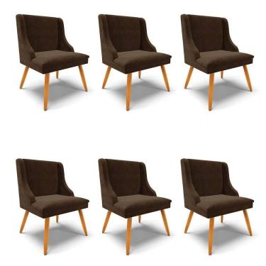 Imagem de Kit 6 Cadeiras Estofadas Para Sala De Jantar Pés Palito Lia Suede Marrom - Ibiza