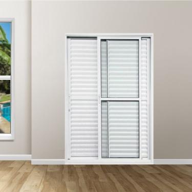 Imagem de Porta Balcão De Alumínio 3 Folhas 210 X 120cm Com Fechadura Linha 25 Esquadrias Bergamo Branco