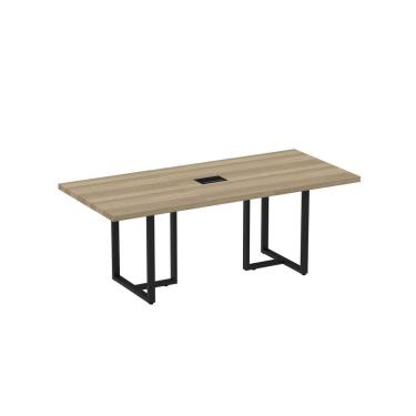 Imagem de Mesa De Reunião Retangular Com Power Box 200x90cm Mrpb2000pe40 Noce Naturalle-preto