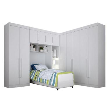 Imagem de Quarto De Solteiro Modulado 11 Portas Orion Branco - Leifer Móveis