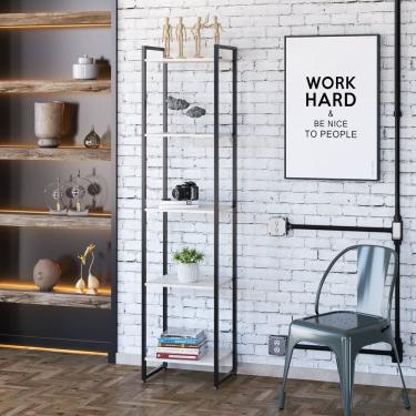 Imagem de Estante Para Livros Industrial Multiuso 5 Prateleiras 187x45cm Dynamica Yescasa Snow / Preto