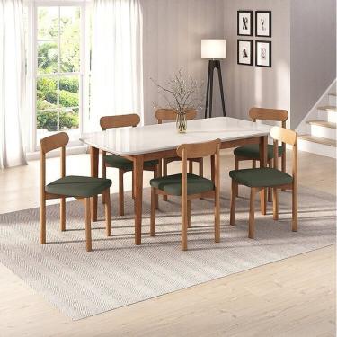 Imagem de Kit Mesa De Jantar Tangará 180cm E 6 Cadeiras Pitanga Cabecasa Madeiramadeira Caramelo Off White Verde