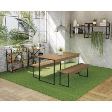 Imagem de Kit Sala De Jantar Industrial Com Mesa-bancos-nichos-estantes Kappesberg Freijó Preto