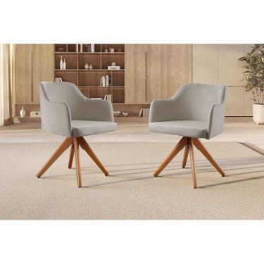 Imagem de Kit 02 Poltronas Eros Giratória Linho Cinza Claro