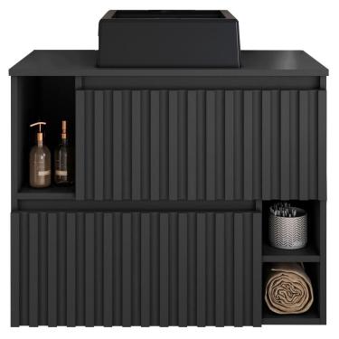 Imagem de Gabinete Suspenso 2 Portas Com Cuba Preta 75 Cm Bl1000 Grafite Faem Grafite