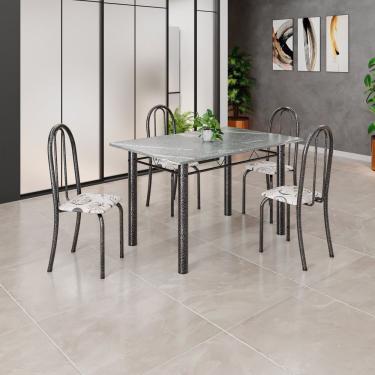 Imagem de Conjunto De Mesa Tubular 120cm X 75cm Tampo Em Granito Topázio Com 4 Cadeiras Iris Arabesco-prata