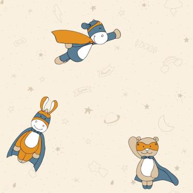 Imagem de Papel De Parede Fofura Baby Ursinhos Super Heróis Bege E Azul Ff4042