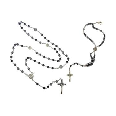 Imagem de Kit Terço e Pulseira de São Bento em Hematita (2, 1 TERÇO + 1 PULSEIRA (S. BENTO HEMATITA))