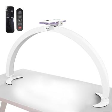 Imagem de BeautyPros Luminária De Mesa Para Unhas Half Moon 29 Pol. Com Suporte Celular, Lâmpada Tech 40 W, Iluminação Fria/Quente, Brilho Ajustável, Controle Remoto E Fio, Perfeita Beleza, Cílios Artesanato