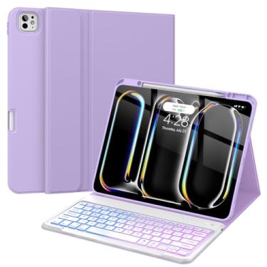 Imagem de Supveco Capa Com Teclado Para Ipad Pro 13" (M4) 2024 Porta-Lápis, Teclas Magnéticas Removíveis E Retroiluminadas, Suporte Fino, Traseira De Tpu Macio, Nova, - Lilás