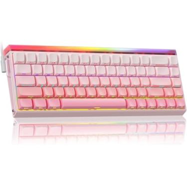 Imagem de HERO 68 HE 60% teclado para jogos com fio, teclado magnético de efeito Hall com acionamento ajustável, modo de disparo rápido, taxa de pesquisa de 8K Hz, latência de 0,125 ms, teclas PBT（Rosa）