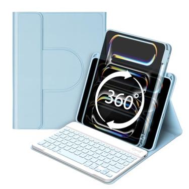 Imagem de Bettdow Capa Para Ipad Pro 11" M4 2024 Com Teclado, Rotação 360 Graus E Suporte Magnético Removível Lápis, Modos Retrato/Paisagem, Repouso/Despertar Automático 2024-Azul