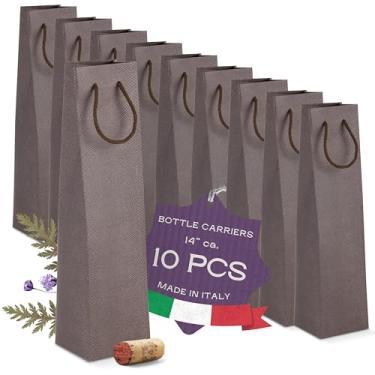 Imagem de Boxes Craftory Pacote com 10 sacos de presente de vinho para garrafas de vinho (9,5 x 9,5 x 38 cm) - Saco de presente de vinho ideal para Natal e feriados | Sacos de presente elegantes para garrafas