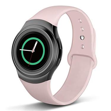 Imagem de Compatível com a pulseira Gear S2, pulseiras esportivas de silicone macio NAHAI, pulseira de relógio de pulso ajustável para Samsung Gear S2, grande e pequena, Sand Pink, Small