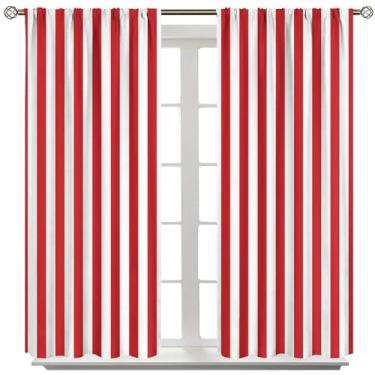 Imagem de Cortinas listradas para decoração de cozinha, tratamentos de janela coloridos com listras vermelhas e brancas clássicas abstratas, cortinas de isolamento térmico com bolso para varão, para quarto,