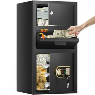 Imagem de Cofre grande à prova de fogo à prova de fogo para empresas, cofre antifurto com compartimento para queda, teclado digital e chave sobressalente, seguro contra quedas de depósito para uso doméstico e