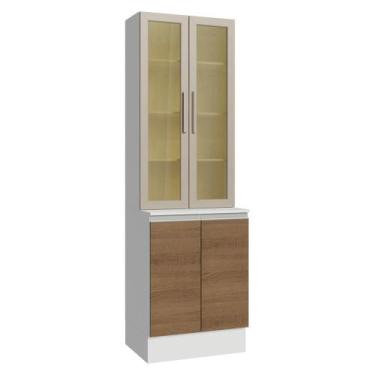 Imagem de Kit Balcão + Cristaleira 60 cm Smart 100% MDF Madesa, Branco/Rustic/Cr