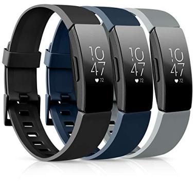 Imagem de [Pacote com 3] Pulseiras de TPU macias compatíveis com Fitbit Inspire HR/Fitbit Inspire/Fitbit Ace 2 pulseiras esportivas à prova d'água para Fitbit Inspire HR Fitness Tracker, 03 Black/Navy Blue/Gray, Small