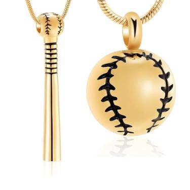 Imagem de Hearbeingt 2 peças de colares de urna de beisebol para cinzas taco de beisebol de aço inoxidável, joia de cremação, pingente memorial para mulheres e homens, pingente Ashe, Aço inoxidável, Sem Pedra