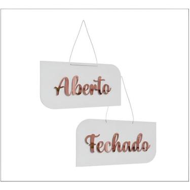 Imagem de Placa Aberto Fechado Em Acrílico - Quatro K Decor, Branco com Rose