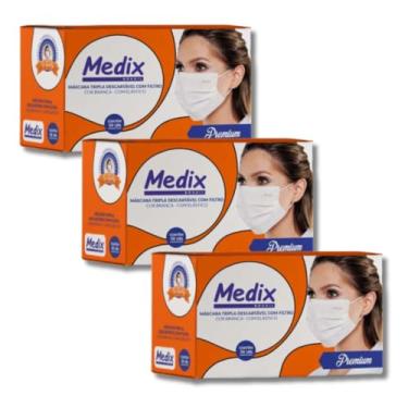 Imagem de Kit 3 Caixas Máscara Descartável Tripla Proteção com Filtro e Clipe de Ajuste Nasal Com Elástico – Total 150 Unidades
