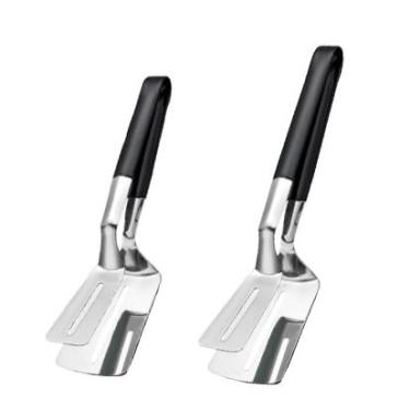 Imagem de Jrsoul He Pinça de espátula para flip, pinça de aço inoxidável, espátula, 30,5 cm, clipe de pá dupla face para pão de bife, hambúrguer, churrasco, carnes, pizza, pão, peixe