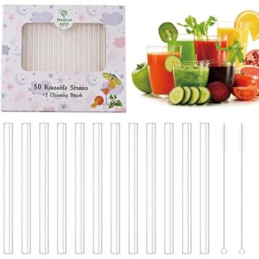 Imagem de 50 canudos transparentes reutilizáveis com escova de limpeza, canudos curtos de 15 cm para crianças/coquetéis/café/suco, livre de BPA e podem ser colocados na lava-louças