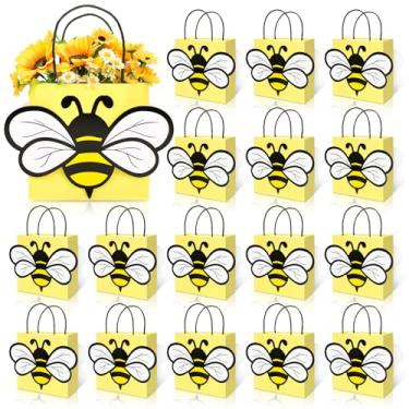 Imagem de FYSUIMU 24 peças de sacos de lembrancinha de festa de abelha com alças 3D bolsa de presente de papel abelha fofa amarela para aniversário, bebê, chá de panela, suprimentos de festa