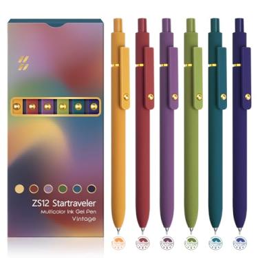 Imagem de YOXMJDB 6 canetas coloridas para diário, caneta de tinta de gel colorida de ponta fina de 0,5 mm, canetas coloridas de escrita suave para anotações, material de escritório e escola, estética dourada