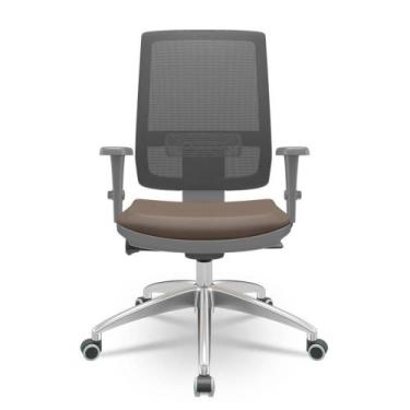 Imagem de Cadeira Brizza Diretor Grafite Tela Preta com Assento Vinil Marrom Bas