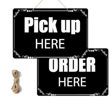 Imagem de Encomende aqui e pegue aqui, placa dupla face, peça aqui, placa com 4 fios, placas Pick up Here para restaurantes, cafés e bares, padaria, sorvete, decoração de varejo (retângulo)