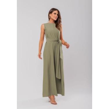 Imagem de Macacão Regata Feminino Alfaiataria Pantalona Verde Oliva Salvatore Fa