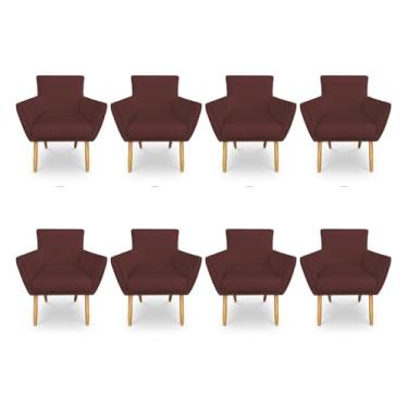 Imagem de Kit 8 Poltronas Decorativa Leticia Suede Marsala Pés Palito Castanho - Pallazio