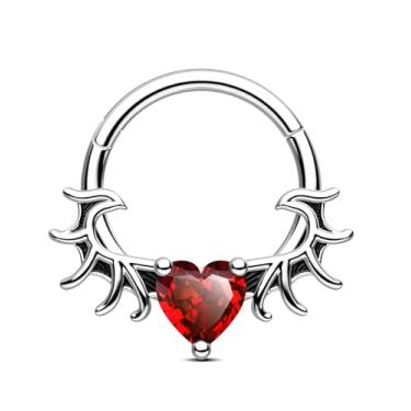 Imagem de CM Crareesi Mania Anel de septo de asa de morcego 16G piercing de septo joia coração CZ 316L segmento de aço cirúrgico clicker ring 10 mm Daith Helix cartilagem argola para mulheres e homens