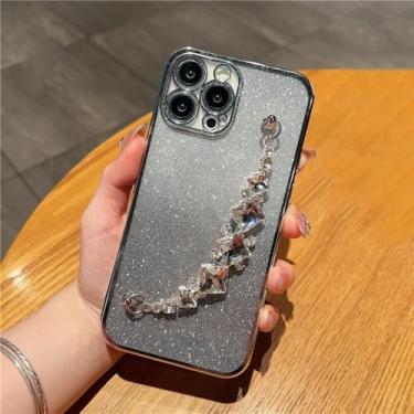 Imagem de Capa de celular com pulseira de glitter banhada a luxo para iPhone 11, 12, 13 Mini, 14 Pro Max, X, XR, XS, 7, 8 Plus, capa com corrente de diamante e flash, capa prateada com flash, para iPhone 12 Mi