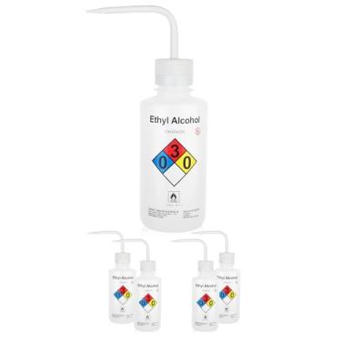 Imagem de LABINVO Garrafas de lavagem de segurança autoventiladas (álcool etílico), pacote com 4, Vol.500 ml, material Ldpe, tampa em branco corIN-WBE500