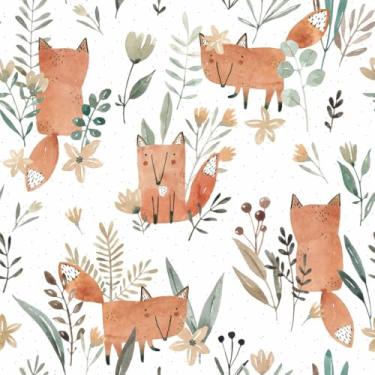 Imagem de Papel de Parede Adesivo Aquarela Lavável Raposa Sala 3m