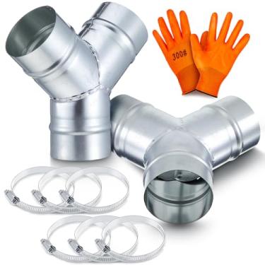 Imagem de Blulu 2 peças divisor de duto de 3 vias de 10 cm conector Y de saída de ar secador de duto de exaustão Y com braçadeiras de mangueira e luvas para secador, sistemas de ventilação de exaustão
