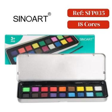 Imagem de Aquarela em Pastilha Sinoart com 18 Cores + Pincel SFP035
