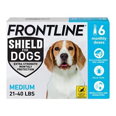 Imagem de FRONTLINE Tratamento Shield para pulgas e carrapatos para cães médios, 9,5 a 18 kg. Contagem de 6