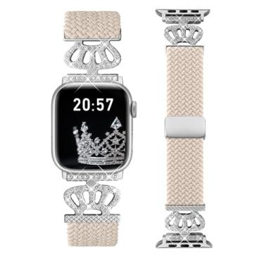 Imagem de Chinber Pulseira trançada compatível com Apple Watch 40 mm, 38 mm, 41 mm, 42 mm, 44 mm, 45 mm, 46 mm e 49 mm, pulseira elástica de nylon macio com pulseira de designer para séries 10/9/8/7/6/5/4/3/2