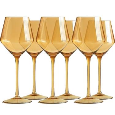 Imagem de Conjunto de taças de vinho âmbar de 170 a 473 ml de haste longa sopradas à mão para vinho tinto e branco – Copos elegantes de cor âmbar para jantares em casa, festas e presentes