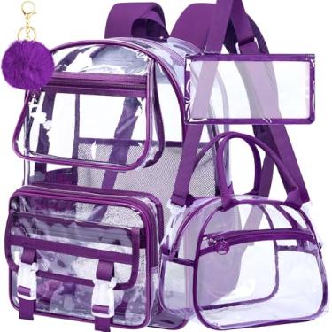 Imagem de KLFVB Mochila transparente resistente, 3 peças para meninas, conjunto de mochila escolar transparente fofa para mulheres - roxo escuro