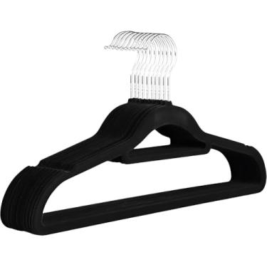 Imagem de Cabides de Roupas Kit 10 Unidades Veludo Antideslizantes Ultra Fino Preto