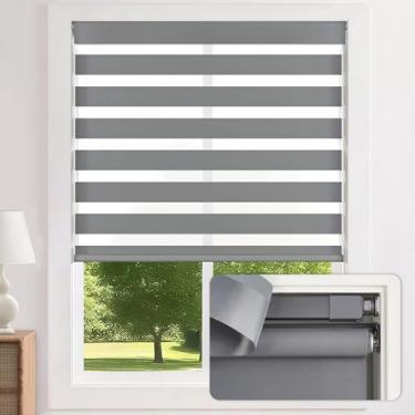 Imagem de LazBlinds Persianas Zebra sem fio para janelas - Filtração de luz de camada dupla e persiana blackout, sistema de elevação free-stop, instalação fácil, privacidade diurna e noturna com sanefa, 59 cm L