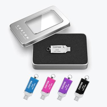 Imagem de Pen drive USB mini OTG personalizado, pacote com 100 unidades giratórias personalizadas, pen drive micro USB, ideal para presentes corporativos, eventos de negócios, brindes promocionais (8 GB, com