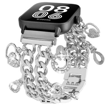 Imagem de REALSIGN Pulseira feminina de metal de 22 mm compatível com Samsung Galaxy Watch 3 de 45 mm, Gear S3 Frontier/Classic, Galaxy Watch 46 mm (2019), IDW19, IDW13, pulseira de corrente cubana com