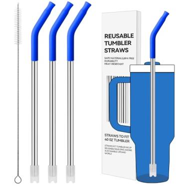 Imagem de Prurex Canudos de metal reutilizáveis com ponta de silicone para Stanley 1,134 g, canudos de aço inoxidável para copo de 1,134 g, 3 tubos retos e 6 pontas e 1 escova Cleanr (íris)