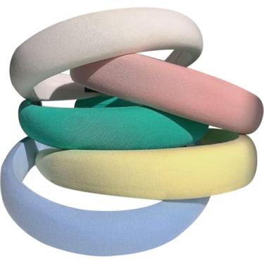 Imagem de Bandanas acolchoadas para mulheres, 5 peças, faixas largas e fofas, elásticas, grossas, acessórios portáteis de cabelo grosso para ferramentas de estilo de presilha.